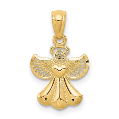 Curata 14k Yellow Gold 18" Sparkle-Cut Polished Angel Pendant Necklace - 19.6x11.6mm