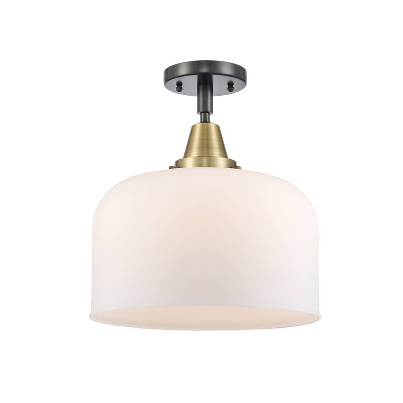Innovations Lighting Caden Bell - 1 Light 12" Flush Mount - Black Antique Brass/Matte White