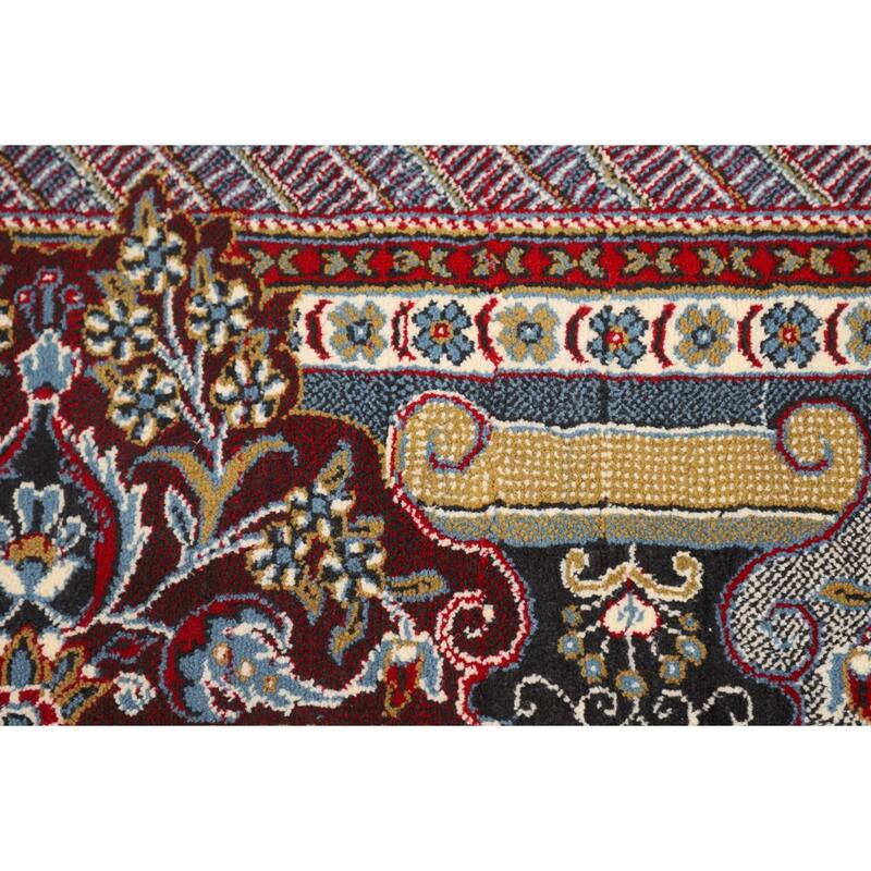 Floral Red Kashan Turkish Rug Machine-Made Oriental Carpet - 9'7" x 13'1"