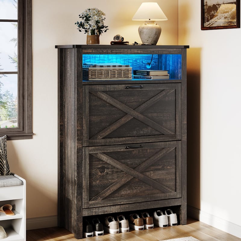 Moasis Shoe Storage Cabinet with 2 Flip Drawers and Led Light