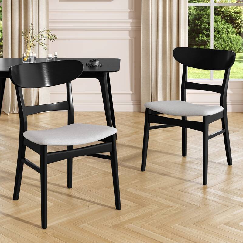 Mid-Century Modern 5-Piece Dining Set, Rubberwood Frame, One Table And 4 Upholstered Chairs