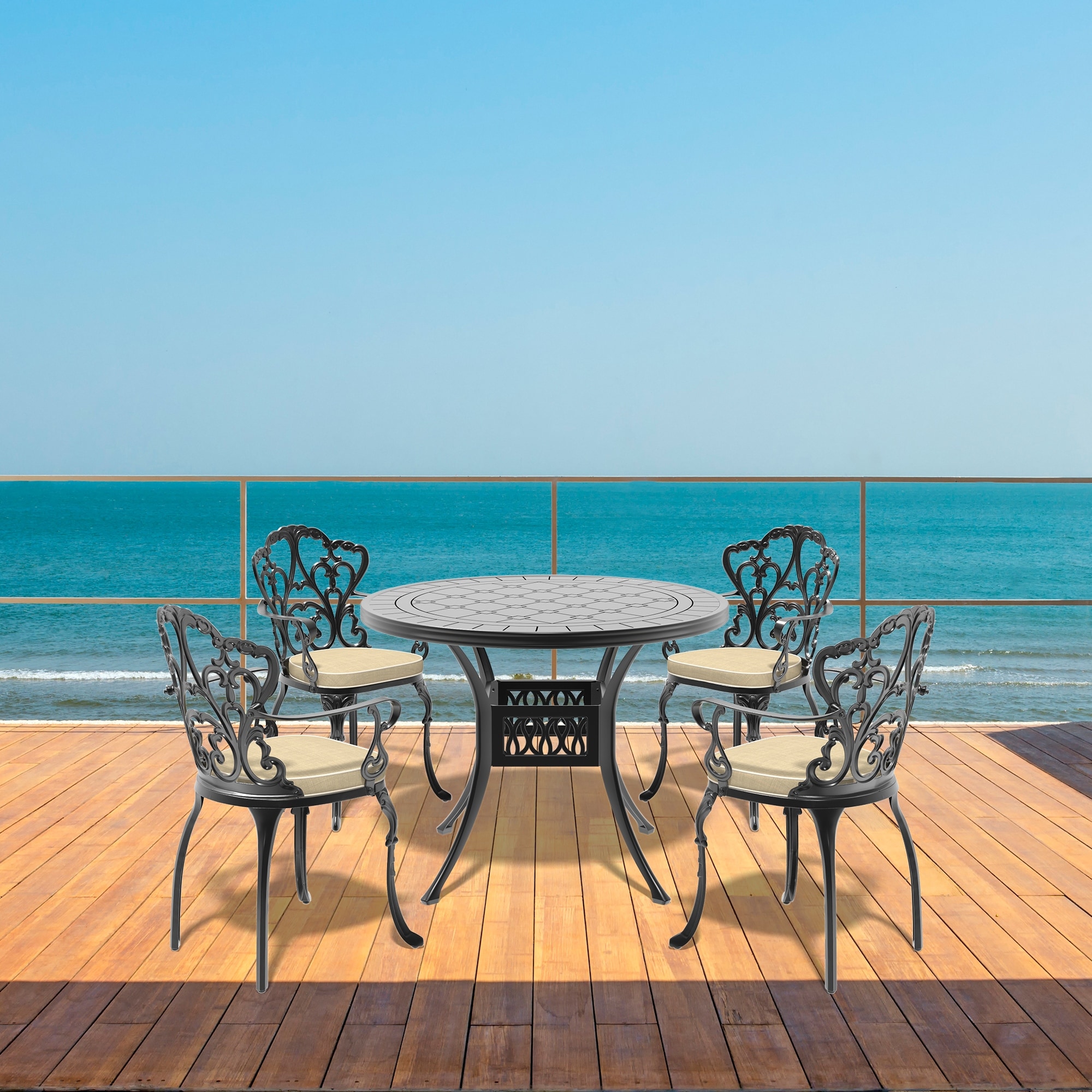 5 Piece Bistro Table Set Cast Aluminum Patio Dining Set with Round Table