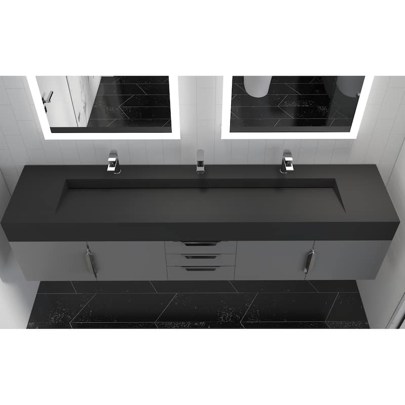 Nile 84-Inch Wall Mounted Bathroom Vanity Set w/ Black Top