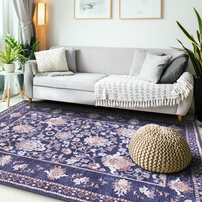 Machine Washable Indoor Rug Floral Pattern Stain Free for Indoor Living Room Bedroom Office Area Rug