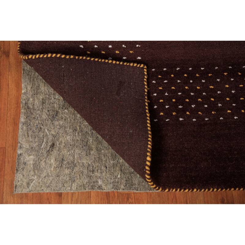Brown Gabbeh Area Rug Handmade Oriental Wool Carpet - 8'1" x 9'8"