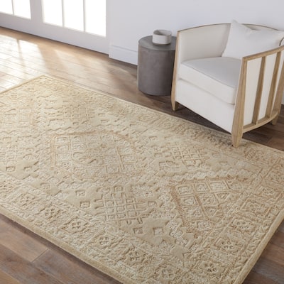 Rouran Handmade Medallion Tan/ Cream Area Rug
