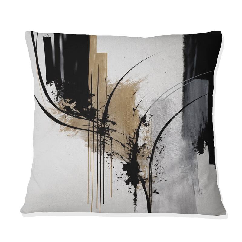 Designart "Black, White And Gold Expression II" Modern & Contemporary Printed Throw Pillow