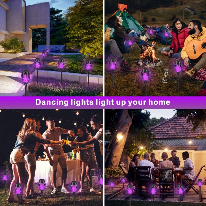 Mini Solar Torches Lights with Flickering Flame Outdoor Waterproof for Pathway