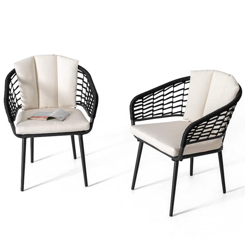 Nuu Garden Outdoor Patio Woven Rope Chairs with 1.97" Thick Cushions, Beige