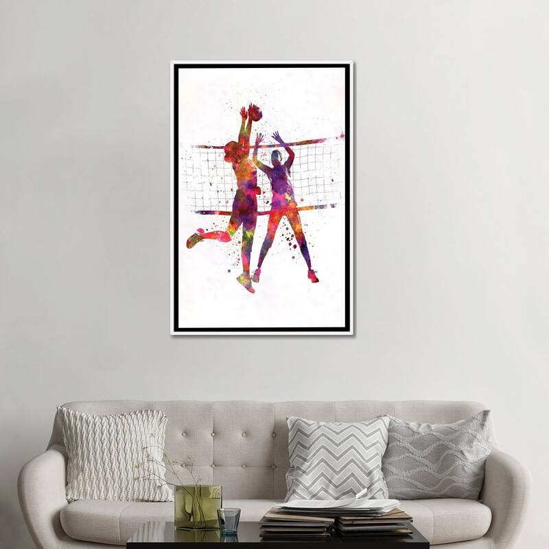 iCanvas "Women Volleyball Players In Watercolor" by Paul Rommer Framed Canvas Print