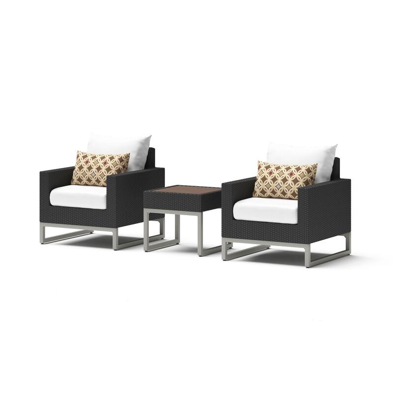 Milo Espresso 3 Piece Sunbrella Outdoor Patio Club Chairs and Side Table