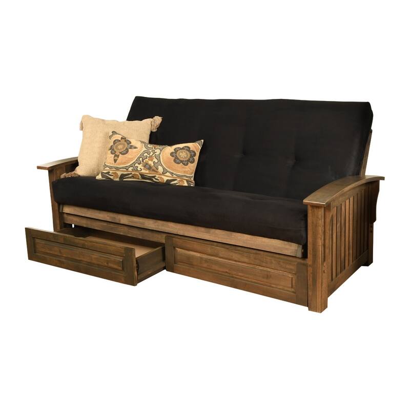 Somette Washington Full-size Futon Frame Includes Storage Drawers and Mattress - Suede Black