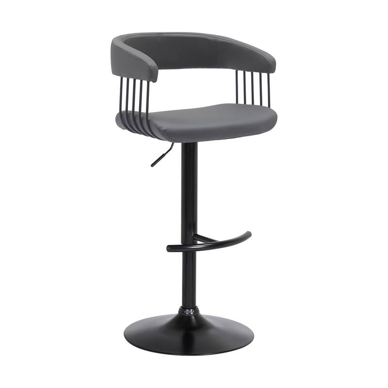 HomeRoots Gray and Black Faux Leather with Metal Swivel Adjustable Height Bar Chair