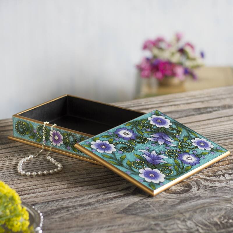 Novica Handmade Margarita Bliss In Blue Reverse-Painted Glass Decorative Box