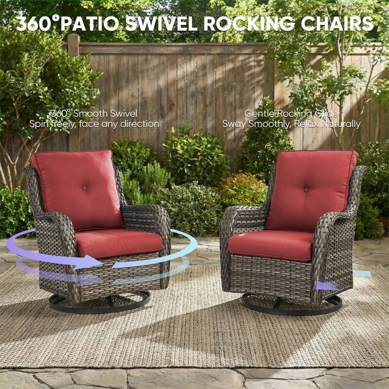 Pocassy Outdoor Wicker Glider Swivel Club Chairs (Set of 2) - Mix Grey