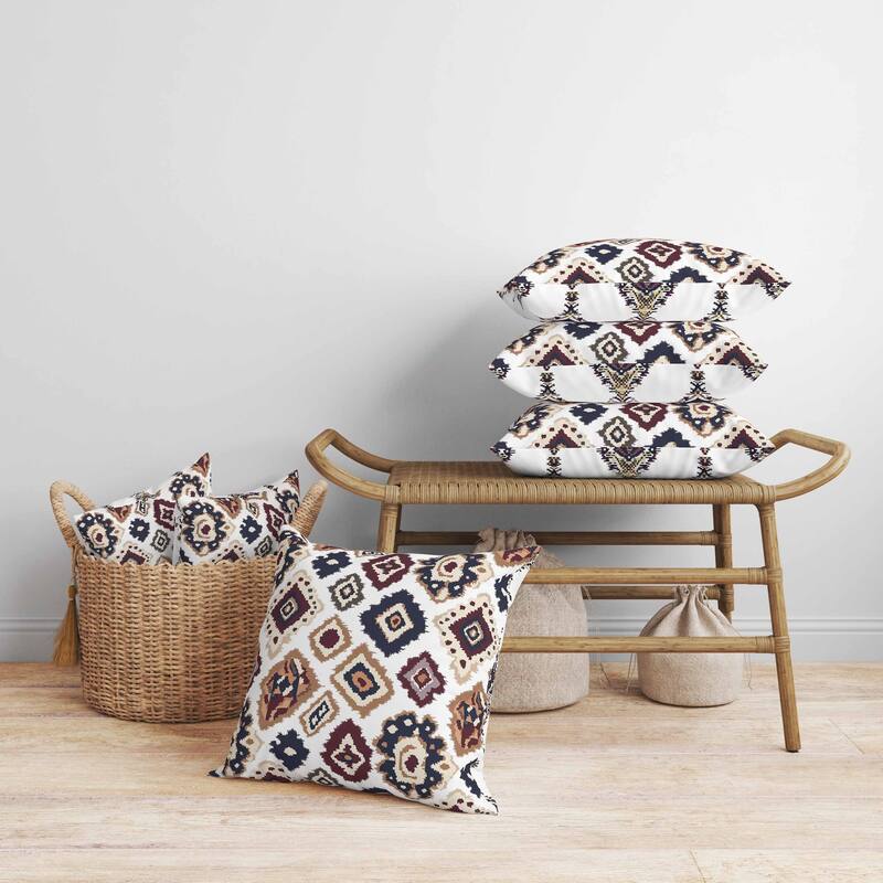 Ikat Diamond Faux Suede Reversible Throw Pillow White and Brown