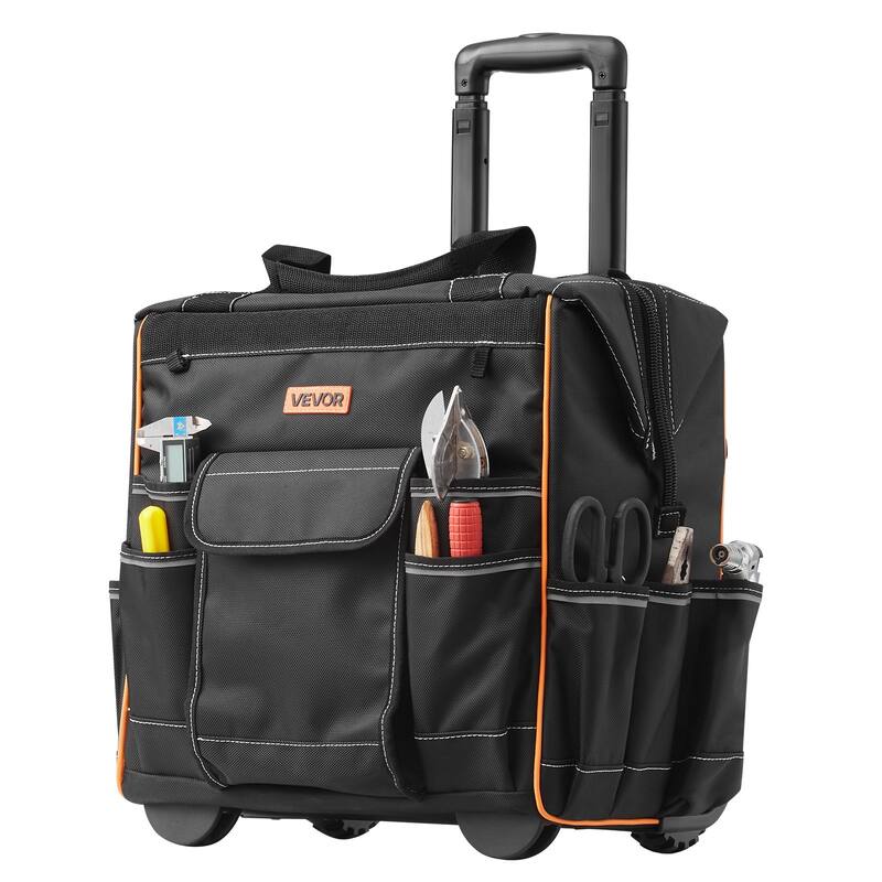 Heavy Duty Rolling Tool Bag with 25 Pockets for Tools and Gear - 15.35 x 11.41 x 16.53 in