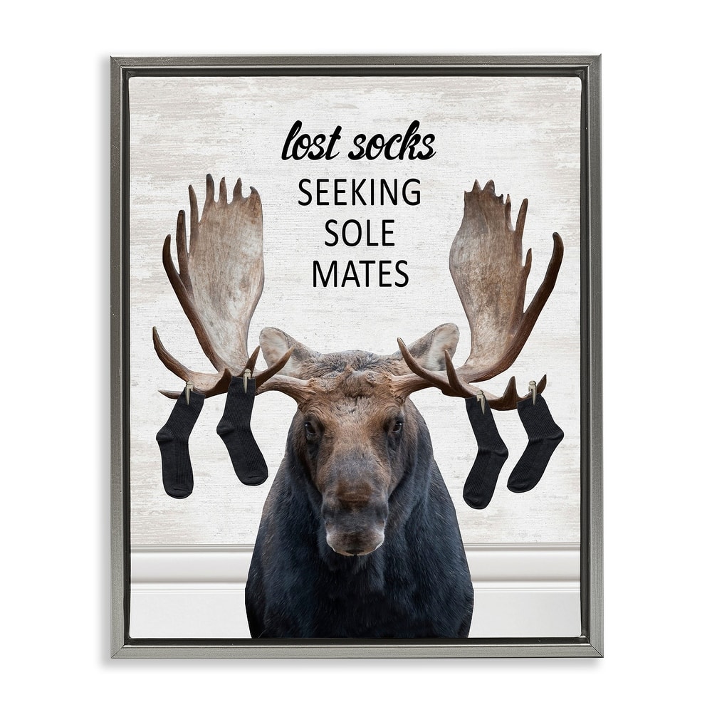 Stupell Lost Socks Seeking Sole Mates Framed Floater Canvas Wall Art Design By Lettered and Lined