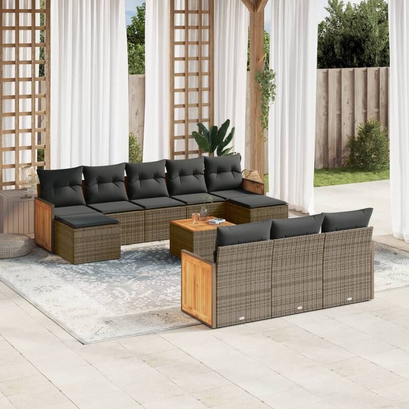 vidaXL Patio Sofa Set with Cushions Outdoor Conversation Furniture Poly Rattan - 21.7 x 21.7 x 14.6
