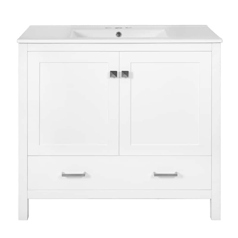 72"Bathroom Vanity with Ceramic Sink, Soft-Close Doors, Double Storage Shelves & Divided Drawer -with Ample Storage