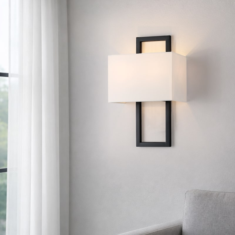 2-Light Wall Sconce with White Shade - 15.5 in. H - 15.5 in. H - Black