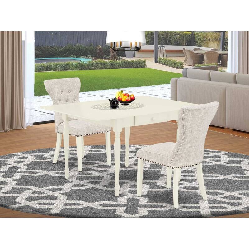 HomeStock 3-Piece Linen White Finish Rectangular Solid Wood Top With Dropleaf Dining Table Set