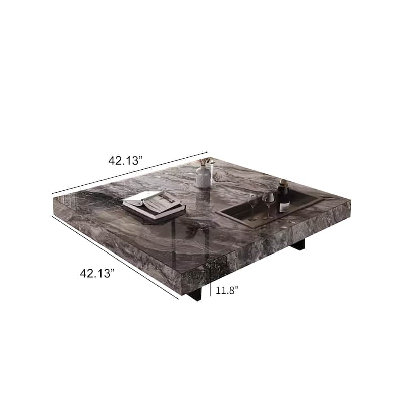 Modern 42" Faux Marble Square Coffee Table，Glossy Sintered Stone Tabletop
