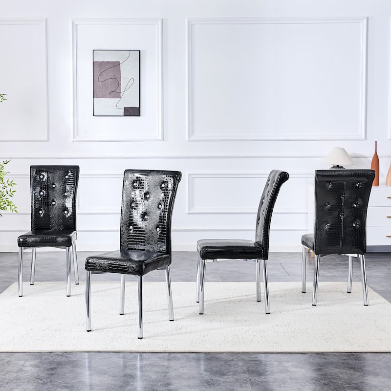 Set of 4, Retro alligator skin Upholstered dining chairs with Crystal buckle design and Faux Leather design