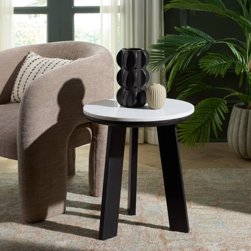 SAFAVIEH Home Sanji Round Accent Table - 18"W x 18"D x 20"H - White/Black