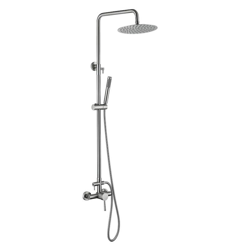 Outdoor 10 Inch Round Rain Shower Set with Handheld Shower (Adjustable Slider) - Brushed Nickel