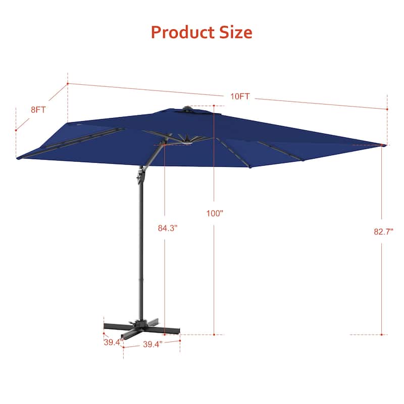 LIVOOSUN 10x8FT Rectangular Cantilever Patio Umbrella Aluminum Frame