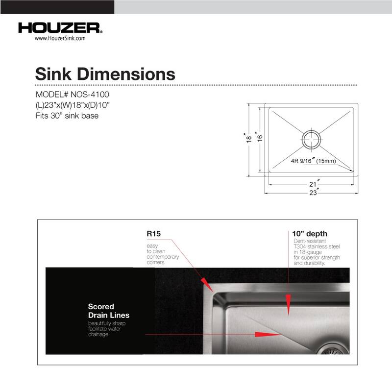 Houzer Nouvelle 23-1/16" Undermount Single Basin Stainless Steel