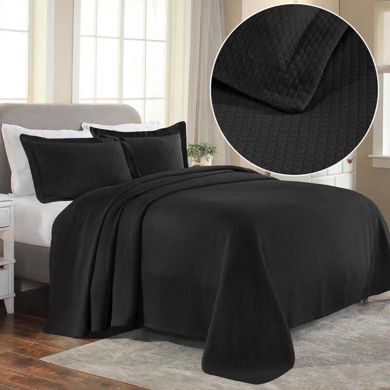 Superior Solitaire Cotton Decorative Bedspread Set - Black - Full