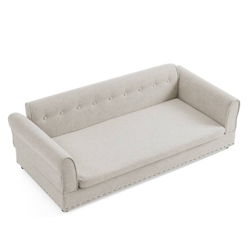Oversized Pet Sofa, Elegant Modern Linen Fabric Elevated Dog Sofa Bed, Oversized Rectangular Pet Bed with Backrest & Armrest