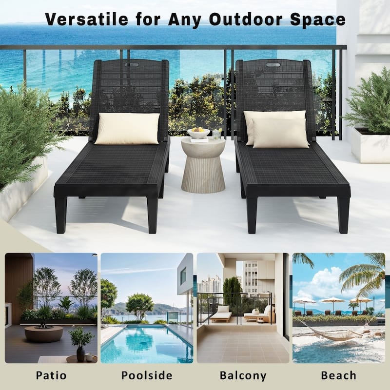 Modern 2-piece Outdoor Chaise Lounges with Adjustable Backrest (Set of 2)