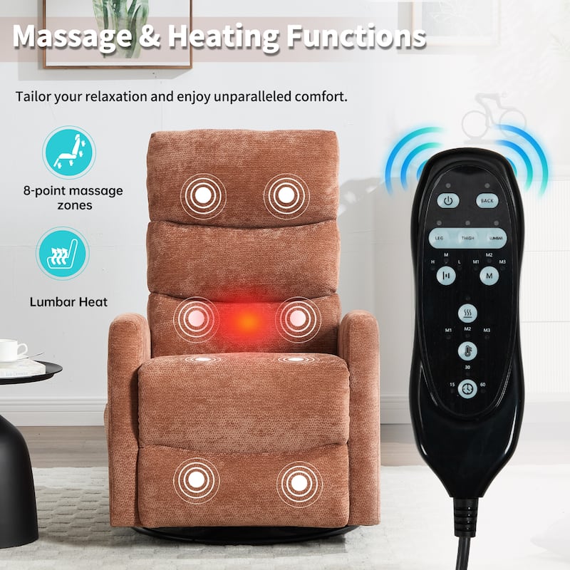 360° Swivel Rocking Recliner with Heat & Massage in Chenille Fabric