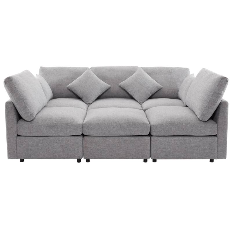 85.4" Chenille Modular Convertible U/L-Shaped Sectional Sofa with Ottoman & USB Ports