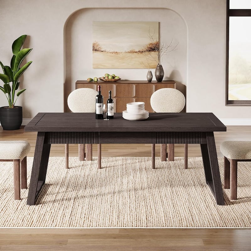 55 Inches Dining Table with Storage Drawer, Rectangular Dinner Kitchen Table