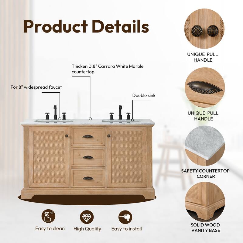 Hervas Bath Vanity with Natural Marble Top and Mirror