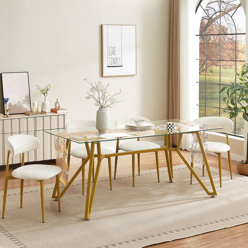 70.9-Inch Rectangular Glass Dining Table,Suitable For 1-8 People,Equipped With Sturdy Metal Table Legs - Gold