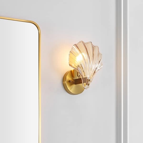 slide 2 of 7, SAFAVIEH Lighting Sirena 5-inch Shell Wall Sconce with Bulbs (Set of 2) - 8 in. W x 5.5 in. D x 9.5 in. H