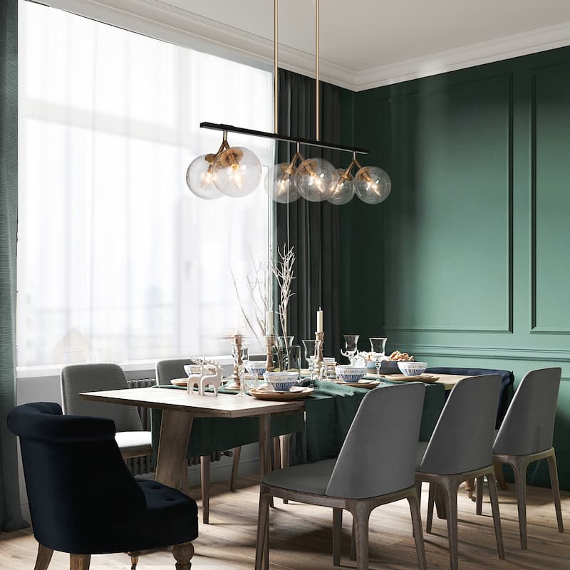 Marsie Mid-Century Modern 6-light Chandelier Linear Orb Glass Farmhouse Kitchen Island Pendant Lights Dining Room