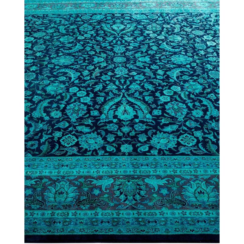 Overton Hand Knotted Wool Vintage Inspired Modern Contemporary Overdyed Navy Area Rug - 8' 1" x 10' 2"
