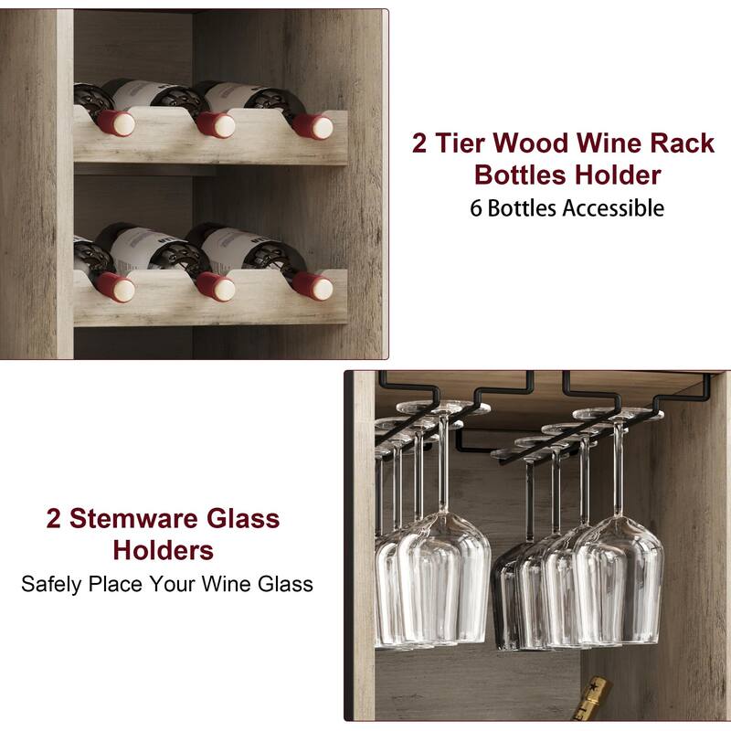 Bakers Rack for Kitchen, Kitchen Microwave Stand with Wine Rack and Glass Holder
