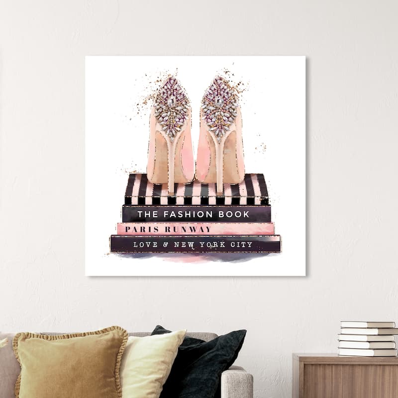 Wynwood Studio Fashion and Glam Fashion Books and Treasured Shoes Pink and Glam Wall Art Canvas Print - 40 x 40