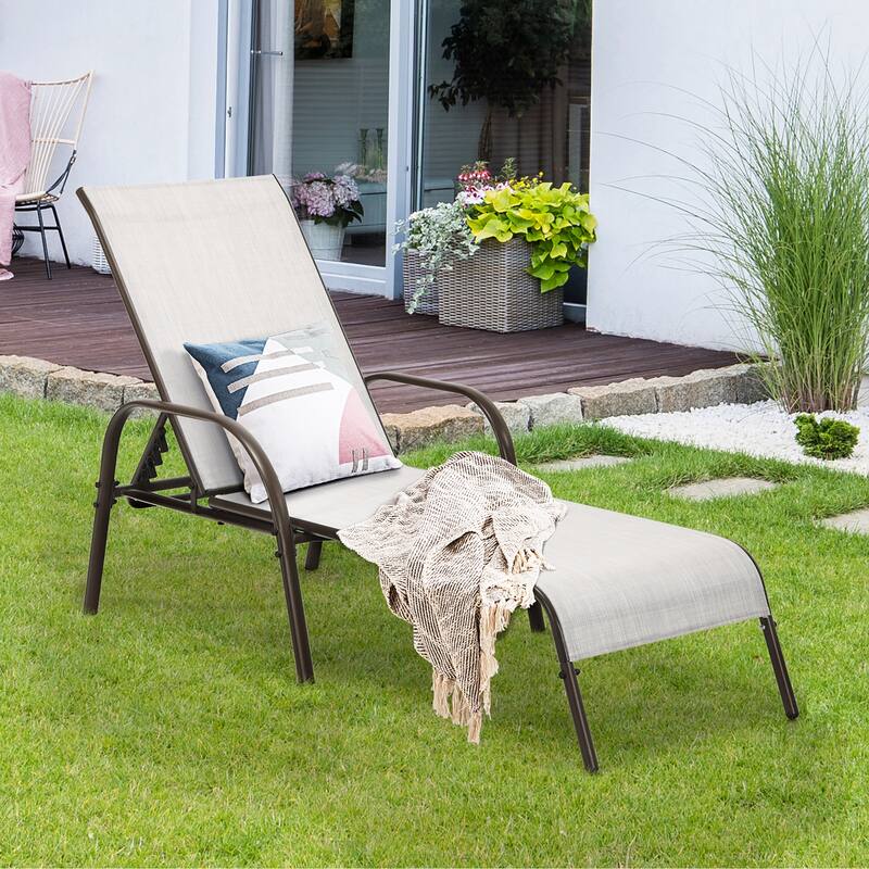 Costway Patio Lounge Chair Chaise Adjustable Reclining Armrest - Grey