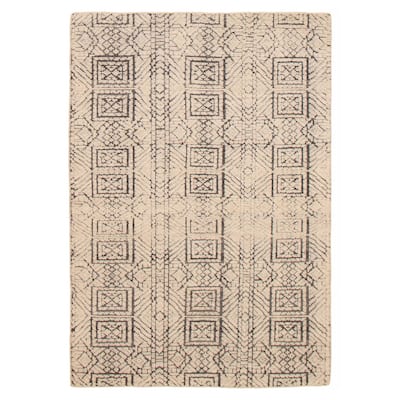 ECARPETGALLERY Hand-knotted Tangier Cream, Dark Grey Wool Rug - 5'2 x 7'6