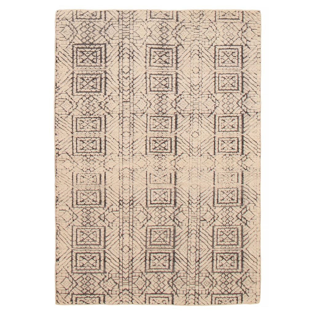 ECARPETGALLERY Hand-knotted Tangier Cream, Dark Grey Wool Rug - 5'2 x 7'6