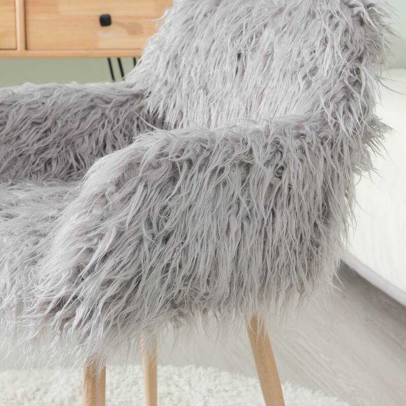 Faux Fur Upholstered Make-up Chair Side Dining Chair with Metal Leg