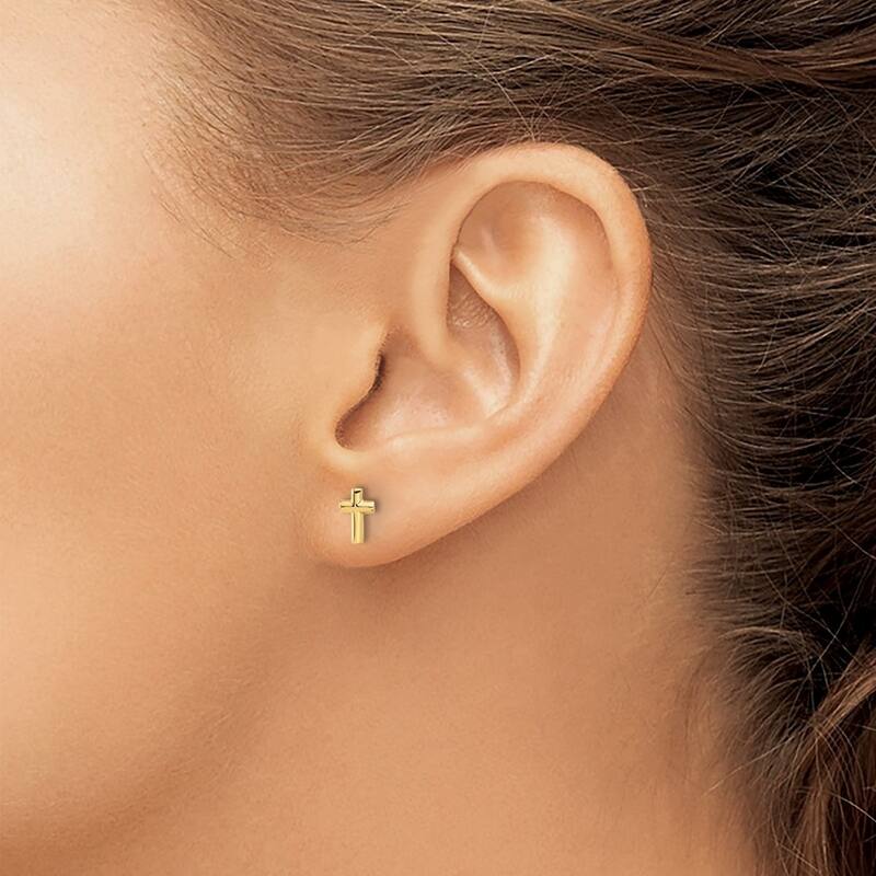 Curata 14k Yellow Gold Polished 7.1x4.8mm Cross Post Earrings